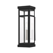 Hopewell Tall Outdoor Wall Lantern in Black with Brushed Nickel Finish Cluster and Polished Chrome Stainless Steel Reflector