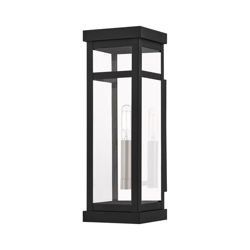 Hopewell Tall Outdoor Wall Lantern in Black with Brushed Nickel Finish Cluster and Polished Chrome Stainless Steel Reflector