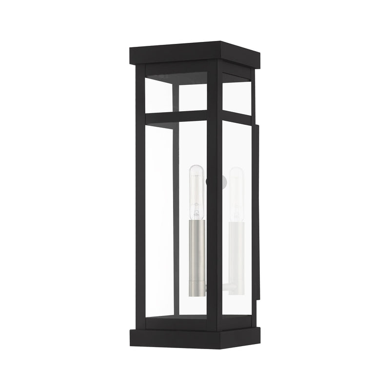 Hopewell Tall Outdoor Wall Lantern in Black with Brushed Nickel Finish Cluster and Polished Chrome Stainless Steel Reflector