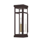 Hopewell Tall Outdoor Wall Lantern in Bronze with Antique Brass Finish Cluster and Polished Chrome Stainless Steel Reflector