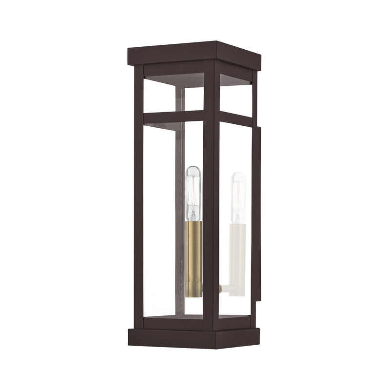 Hopewell Tall Outdoor Wall Lantern in Bronze with Antique Brass Finish Cluster and Polished Chrome Stainless Steel Reflector