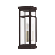 Hopewell Tall Outdoor Wall Lantern in Bronze with Antique Brass Finish Cluster and Polished Chrome Stainless Steel Reflector
