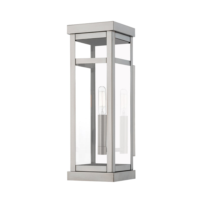 Hopewell Tall Outdoor Wall Lantern in Brushed Nickel with Polished Chrome Stainless Steel Reflector