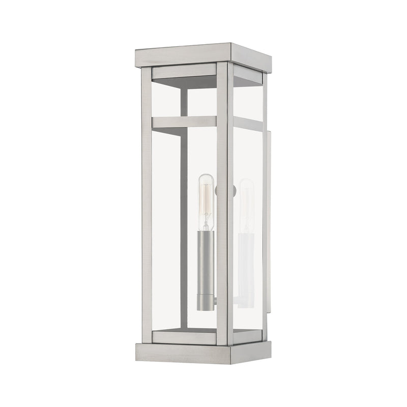Hopewell Tall Outdoor Wall Lantern in Brushed Nickel with Polished Chrome Stainless Steel Reflector