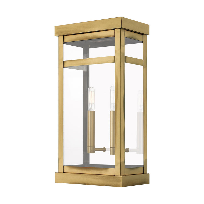 Hopewell 2-Light Large Outdoor Wall Lantern in Antique Brass with Polished Chrome Stainless Steel Reflector