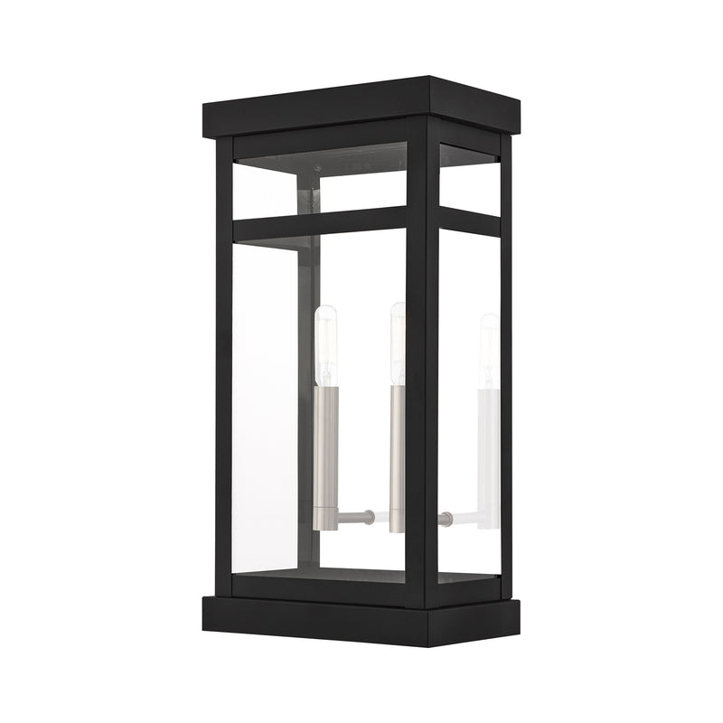 Hopewell 2-Light Large Outdoor Wall Lantern in Black with Brushed Nickel Finish Cluster and Polished Chrome Stainless Steel Reflector