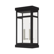 Hopewell 2-Light Large Outdoor Wall Lantern in Black with Brushed Nickel Finish Cluster and Polished Chrome Stainless Steel Reflector