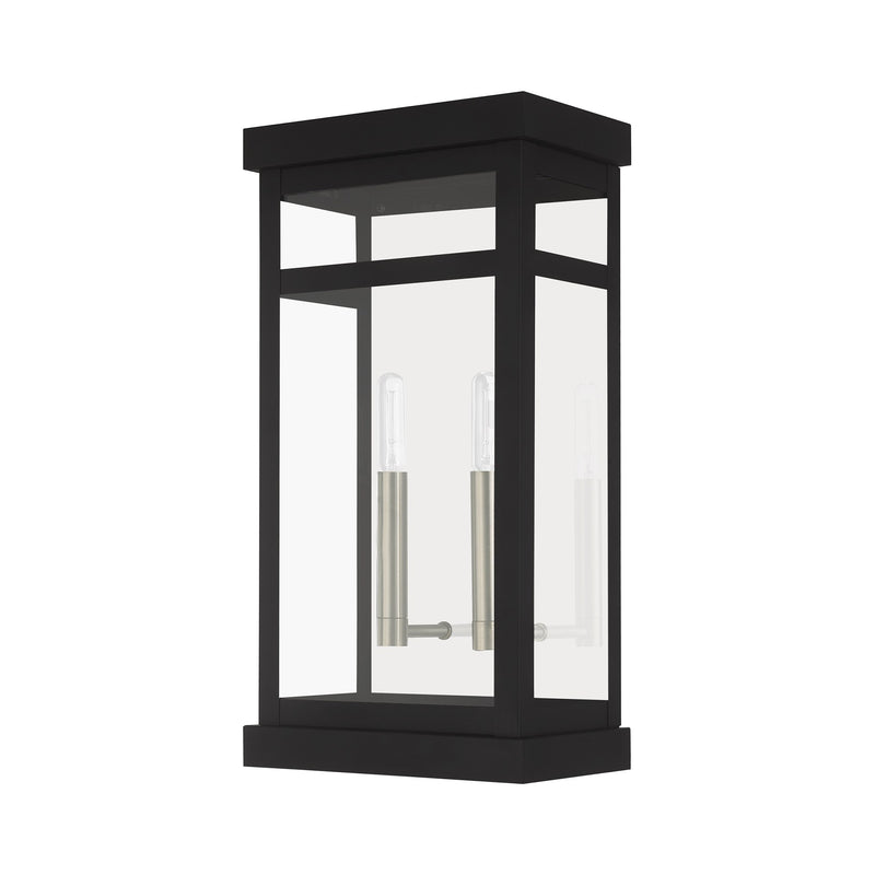 Hopewell 2-Light Large Outdoor Wall Lantern in Black with Brushed Nickel Finish Cluster and Polished Chrome Stainless Steel Reflector