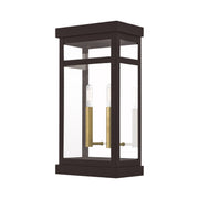 Hopewell 2-Light Large Outdoor Wall Lantern in Bronze with Antique Brass Finish Cluster and Polished Chrome Stainless Steel Reflector