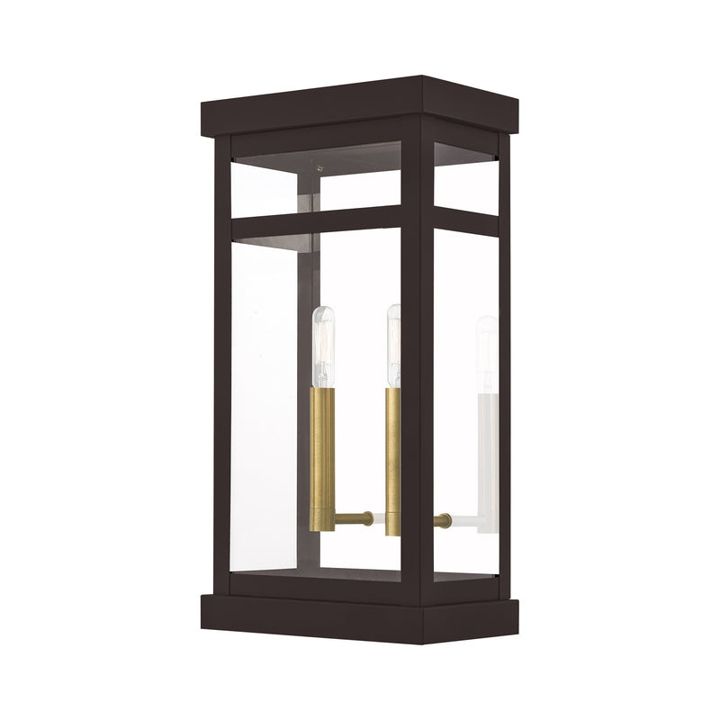 Hopewell 2-Light Large Outdoor Wall Lantern in Bronze with Antique Brass Finish Cluster and Polished Chrome Stainless Steel Reflector