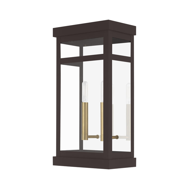 Hopewell 2-Light Large Outdoor Wall Lantern in Bronze with Antique Brass Finish Cluster and Polished Chrome Stainless Steel Reflector