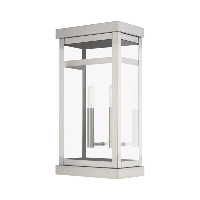Hopewell 2-Light Large Outdoor Wall Lantern in Brushed Nickel with Polished Chrome Stainless Steel Reflector
