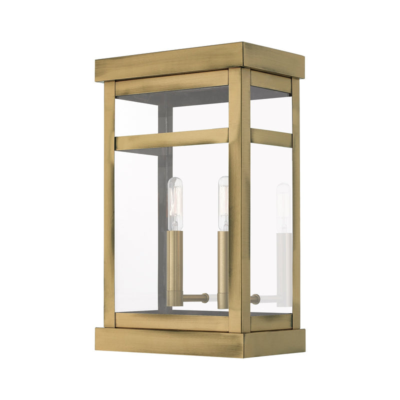 Hopewell 2-Light Medium Outdoor Wall Lantern in Antique Brass with Polished Chrome Stainless Steel Reflector