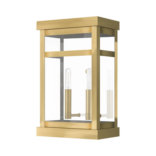 Hopewell 2-Light Medium Outdoor Wall Lantern in Antique Brass with Polished Chrome Stainless Steel Reflector