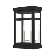 Hopewell 2-Light Medium Outdoor Wall Lantern in Black with Brushed Nickel Finish Cluster and Polished Chrome Stainless Steel Reflector