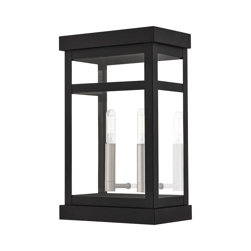 Hopewell 2-Light Medium Outdoor Wall Lantern in Black with Brushed Nickel Finish Cluster and Polished Chrome Stainless Steel Reflector