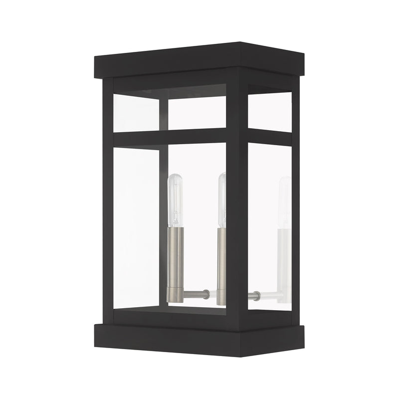 Hopewell 2-Light Medium Outdoor Wall Lantern in Black with Brushed Nickel Finish Cluster and Polished Chrome Stainless Steel Reflector