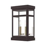 Hopewell 2-Light Medium Outdoor Wall Lantern in Bronze with Antique Brass Finish Cluster and Polished Chrome Stainless Steel Reflector