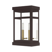 Hopewell 2-Light Medium Outdoor Wall Lantern in Bronze with Antique Brass Finish Cluster and Polished Chrome Stainless Steel Reflector