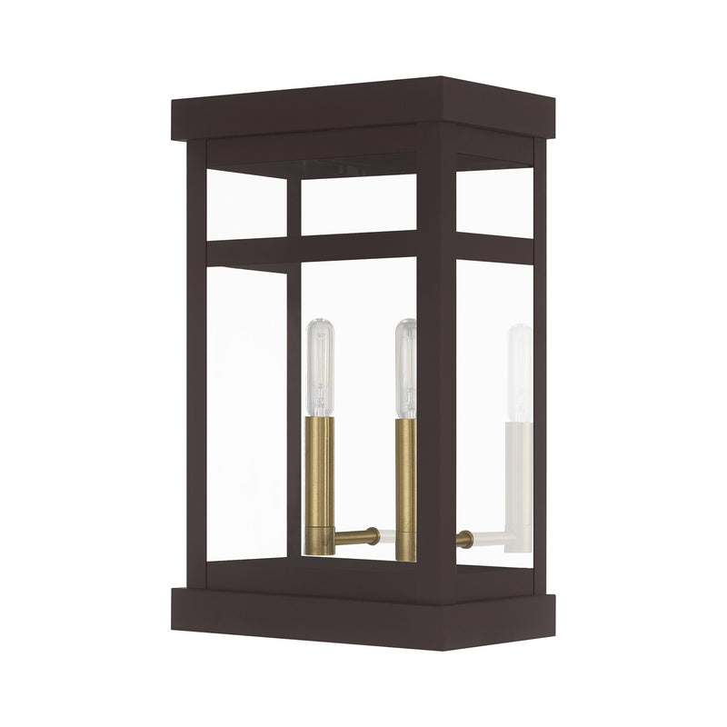 Hopewell 2-Light Medium Outdoor Wall Lantern in Bronze with Antique Brass Finish Cluster and Polished Chrome Stainless Steel Reflector