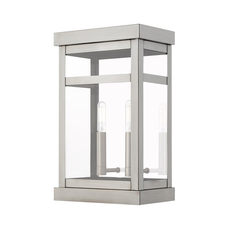 Hopewell 2-Light Medium Outdoor Wall Lantern in Brushed Nickel with Polished Chrome Stainless Steel Reflector