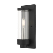 Hillcrest Small Outdoor ADA Wall Lantern in Textured Black with Brushed Nickel Candles