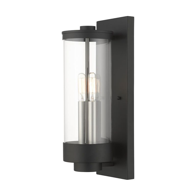 Hillcrest 2-Light Medium Outdoor Wall Lantern in Textured Black with Brushed Nickel Candles