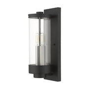 Hillcrest 2-Light Medium Outdoor Wall Lantern in Textured Black with Brushed Nickel Candles