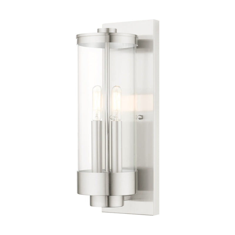 Hillcrest 2-Light Medium Outdoor Wall Lantern in Brushed Nickel