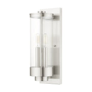 Hillcrest 2-Light Medium Outdoor Wall Lantern in Brushed Nickel
