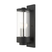 Hillcrest 3-Light Large Outdoor Wall Lantern in Textured Black with Brushed Nickel Candles