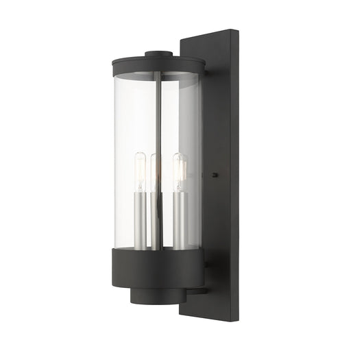 Hillcrest 3-Light Large Outdoor Wall Lantern in Textured Black with Brushed Nickel Candles