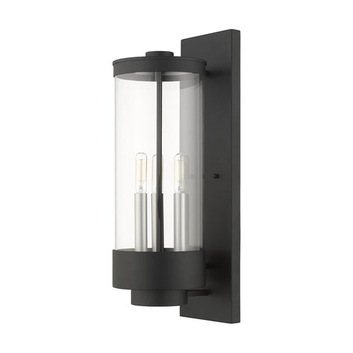 Hillcrest 3-Light Large Outdoor Wall Lantern in Textured Black with Brushed Nickel Candles