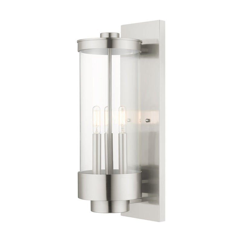 Hillcrest 3-Light Large Outdoor Wall Lantern in Brushed Nickel