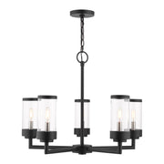 Hillcrest 5-Light Outdoor Chandelier in Textured Black with Brushed Nickel Candles