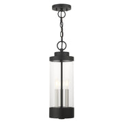 Hillcrest 3-Light Large Outdoor Pendant Lantern in Textured Black with Brushed Nickel Candles