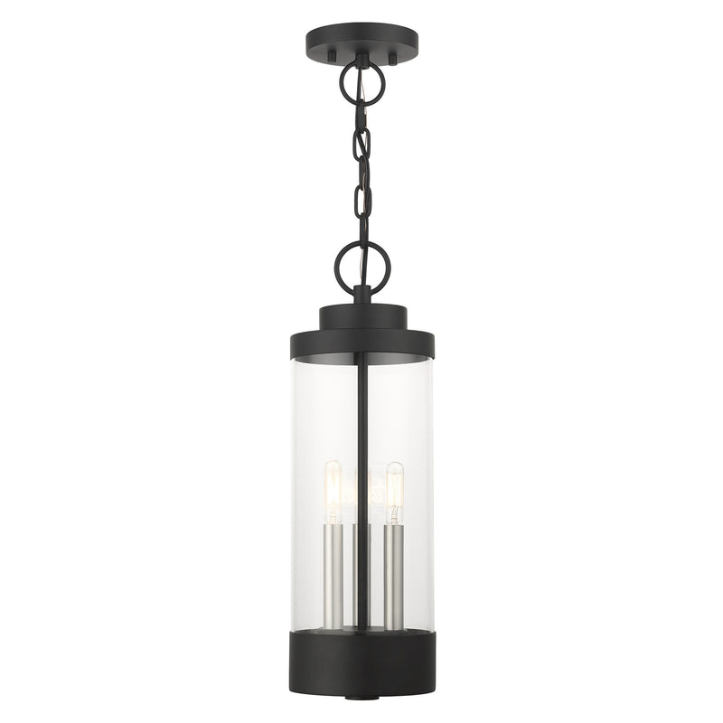 Hillcrest 3-Light Large Outdoor Pendant Lantern in Textured Black with Brushed Nickel Candles