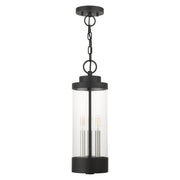 Hillcrest 3-Light Large Outdoor Pendant Lantern in Textured Black with Brushed Nickel Candles
