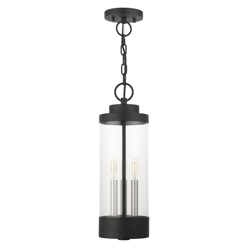 Hillcrest 3-Light Large Outdoor Pendant Lantern in Textured Black with Brushed Nickel Candles