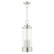 Hillcrest 3-Light Large Outdoor Pendant Lantern in Brushed Nickel
