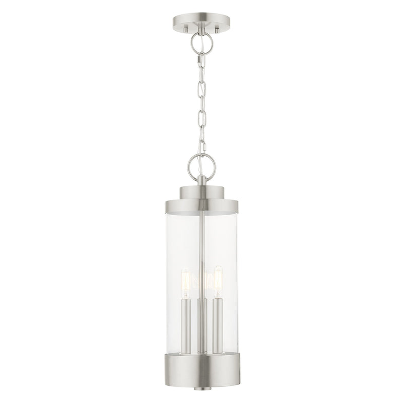 Hillcrest 3-Light Large Outdoor Pendant Lantern in Brushed Nickel