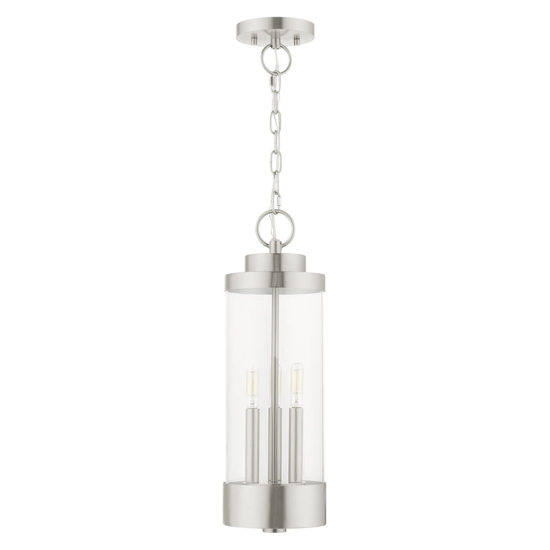 Hillcrest 3-Light Large Outdoor Pendant Lantern in Brushed Nickel