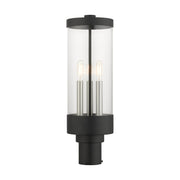 Hillcrest 3-Light Large Outdoor Post Light in Textured Black with Brushed Nickel Candles