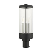 Hillcrest 3-Light Large Outdoor Post Light in Textured Black with Brushed Nickel Candles