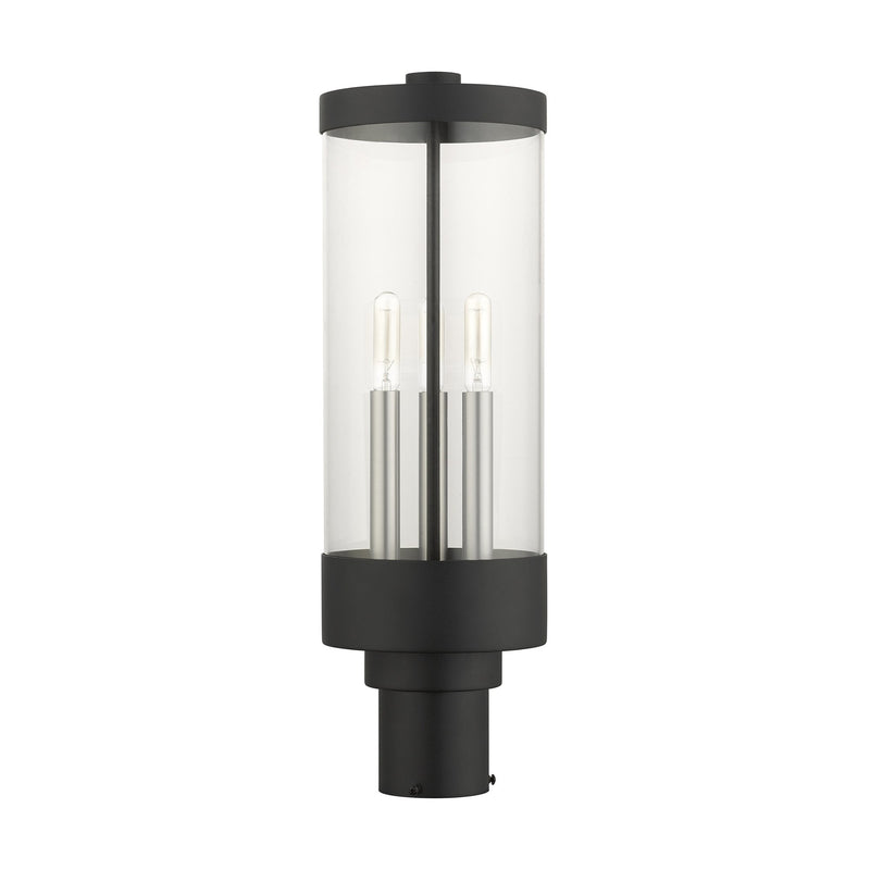 Hillcrest 3-Light Large Outdoor Post Light in Textured Black with Brushed Nickel Candles