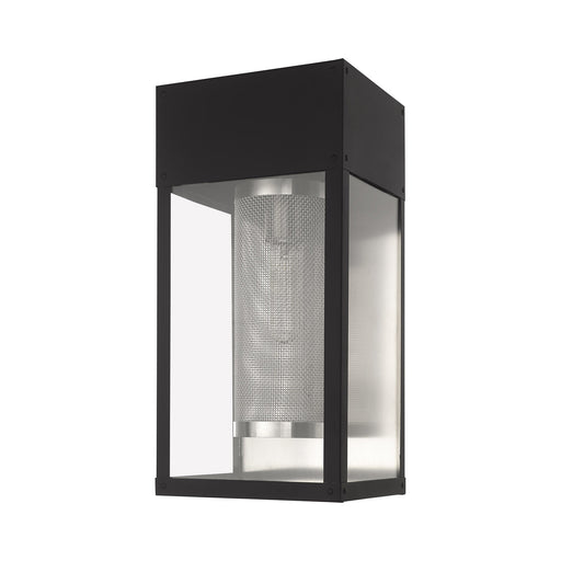Franklin 16" Outdoor Wall Lantern in Black with Brushed Nickel Stainless Steel Reflector