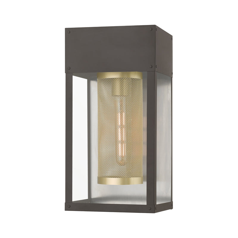Franklin 16" Outdoor Wall Lantern in Bronze with Soft Gold Candle and Brushed Nickel Stainless Steel Reflector
