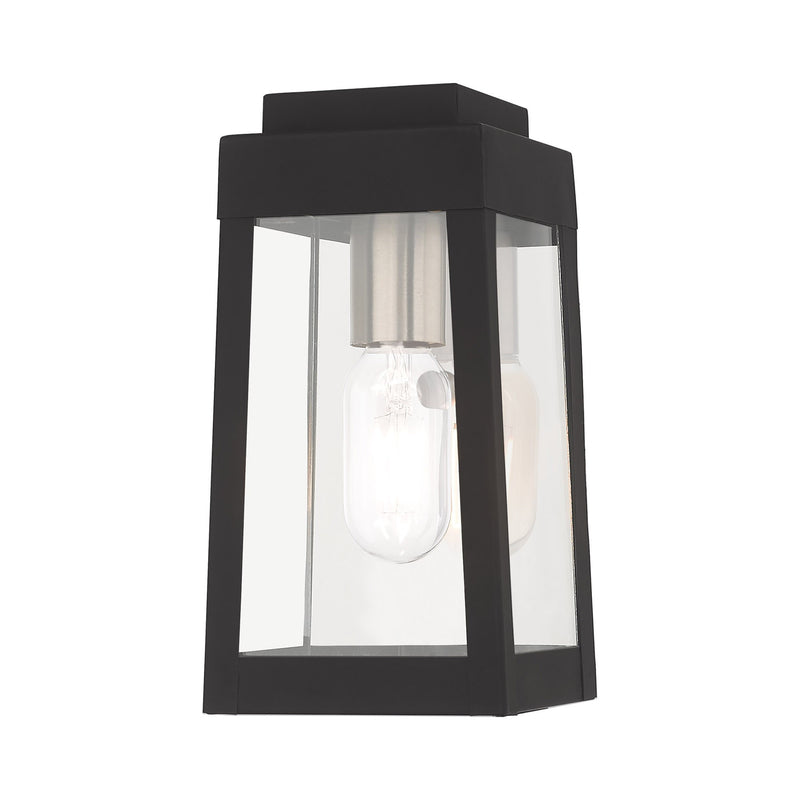 Oslo Mini Outdoor Wall Lantern in Black with Brushed Nickel Finish Candles and Polished Chrome Stainless Steel Reflector
