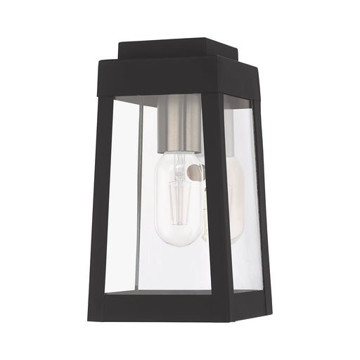 Oslo Mini Outdoor Wall Lantern in Black with Brushed Nickel Finish Candles and Polished Chrome Stainless Steel Reflector