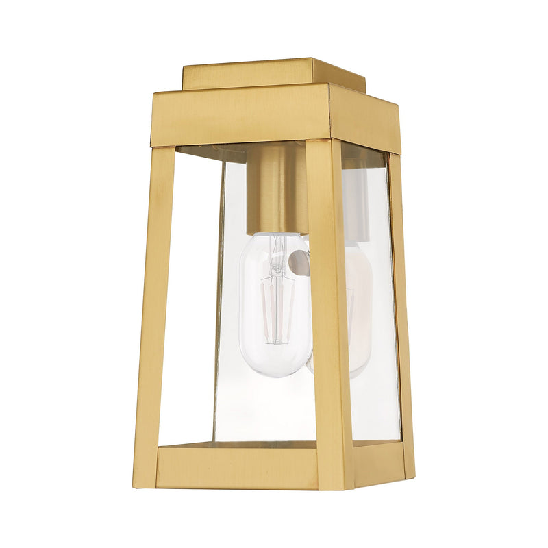 Oslo Mini Outdoor Wall Lantern in Satin Brass with Polished Chrome Stainless Steel Reflector